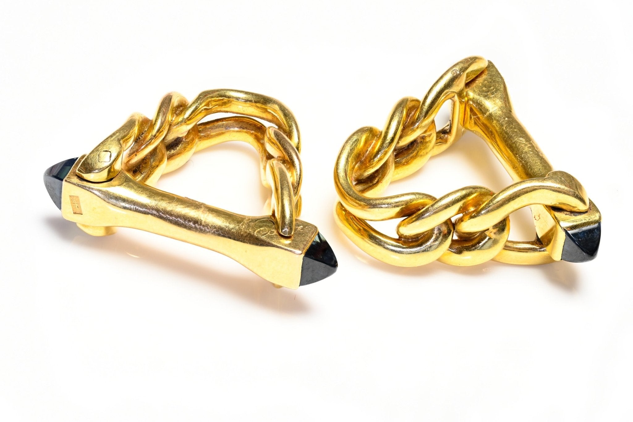 French 18K Yellow Gold Sapphire Stirrup Cufflinks