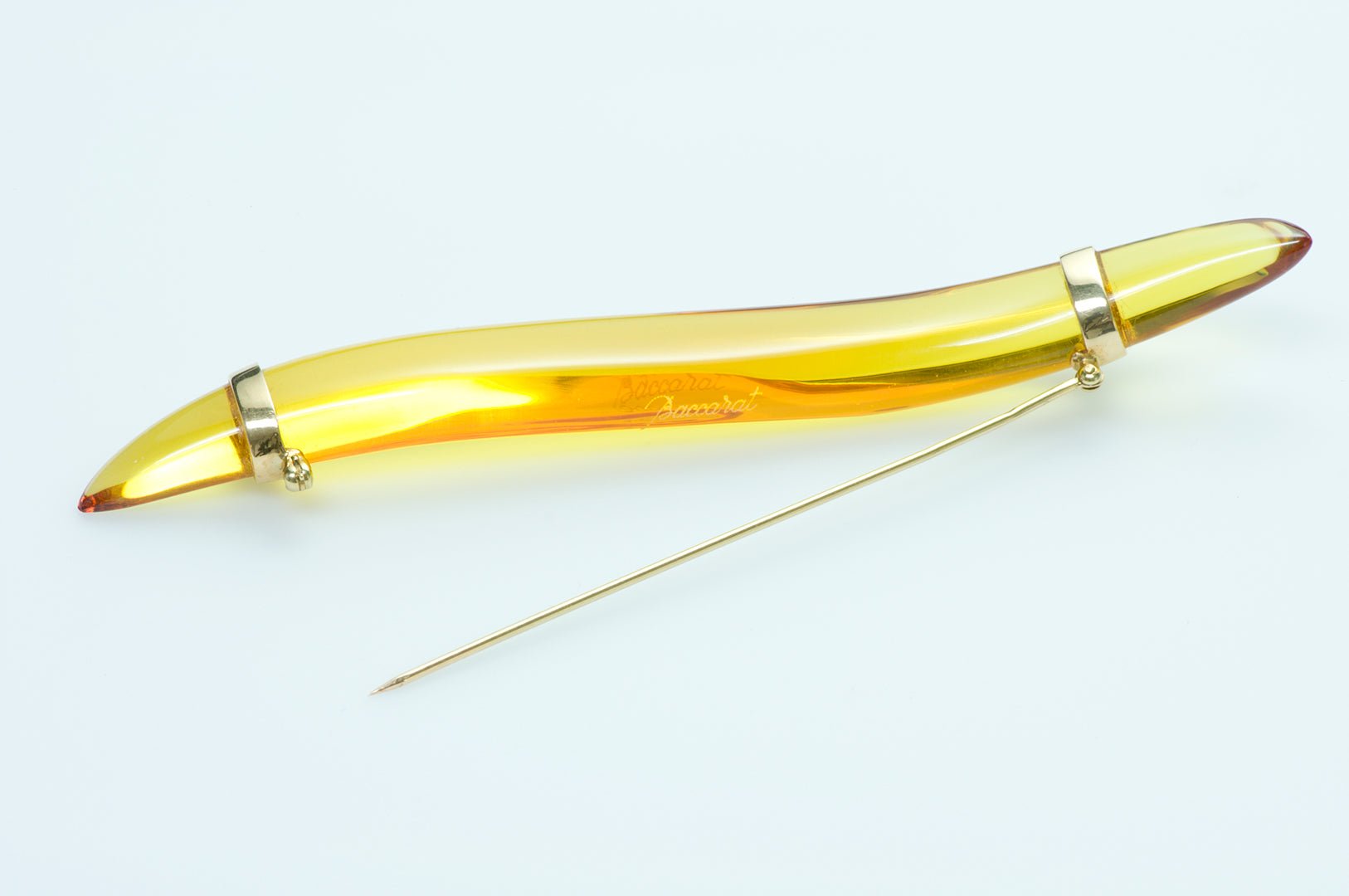 French Baccarat 18K Yellow Gold Glass Brooch