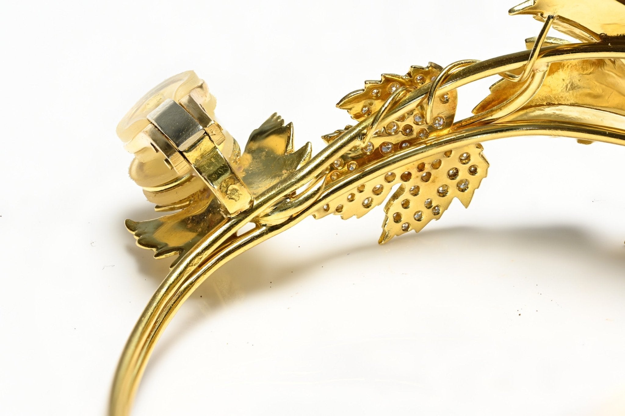 French Diamond 18K Gold Leaf Large Hoop Earrings