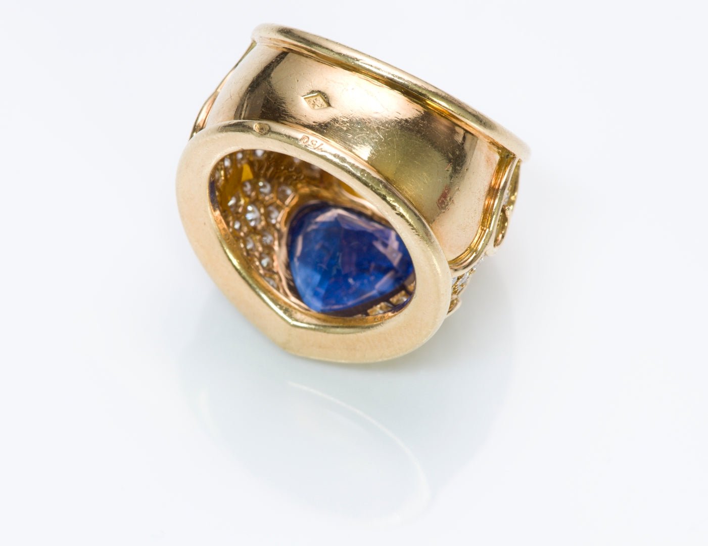 French Heart Sapphire Diamond 18K Gold Ring