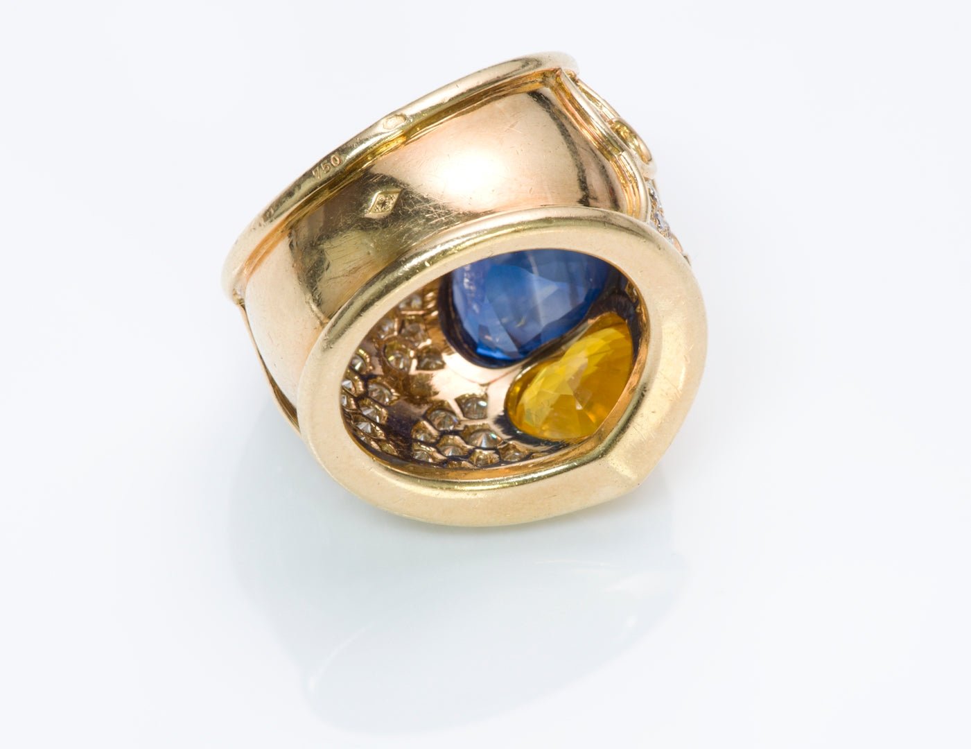 French Heart Sapphire Diamond 18K Gold Ring