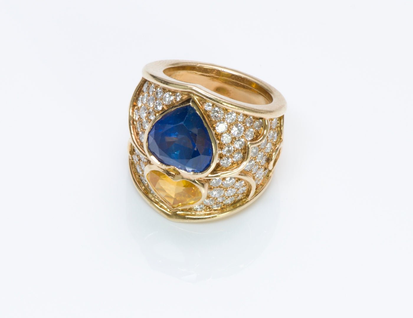 French Heart Sapphire Diamond 18K Gold Ring