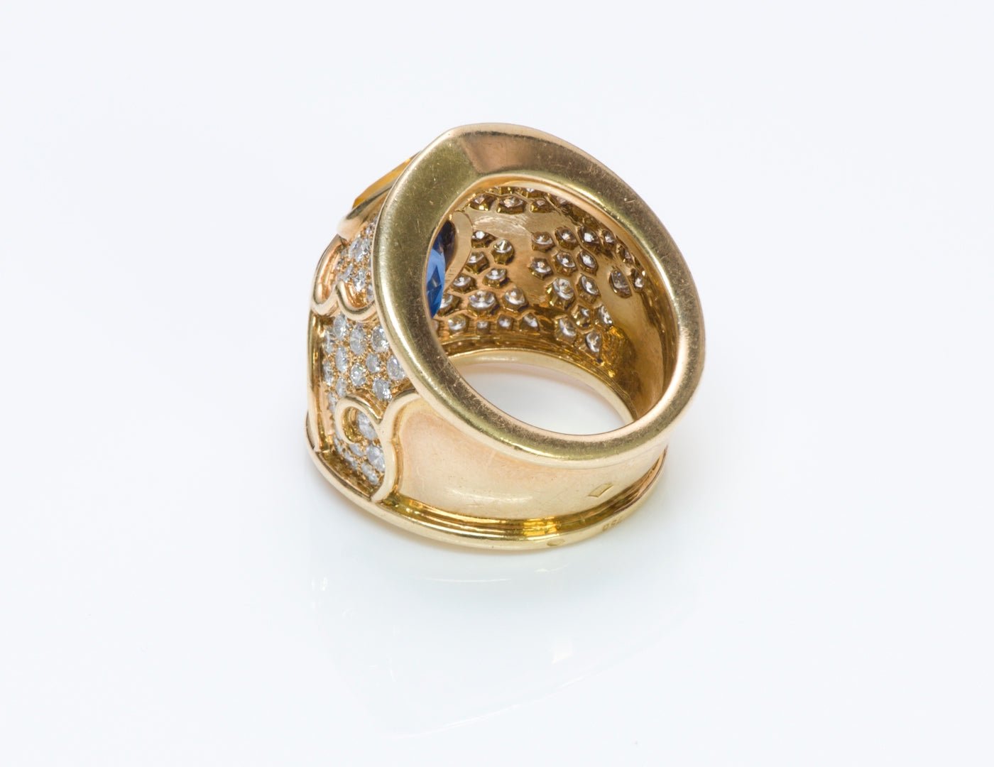 French Heart Sapphire Diamond 18K Gold Ring