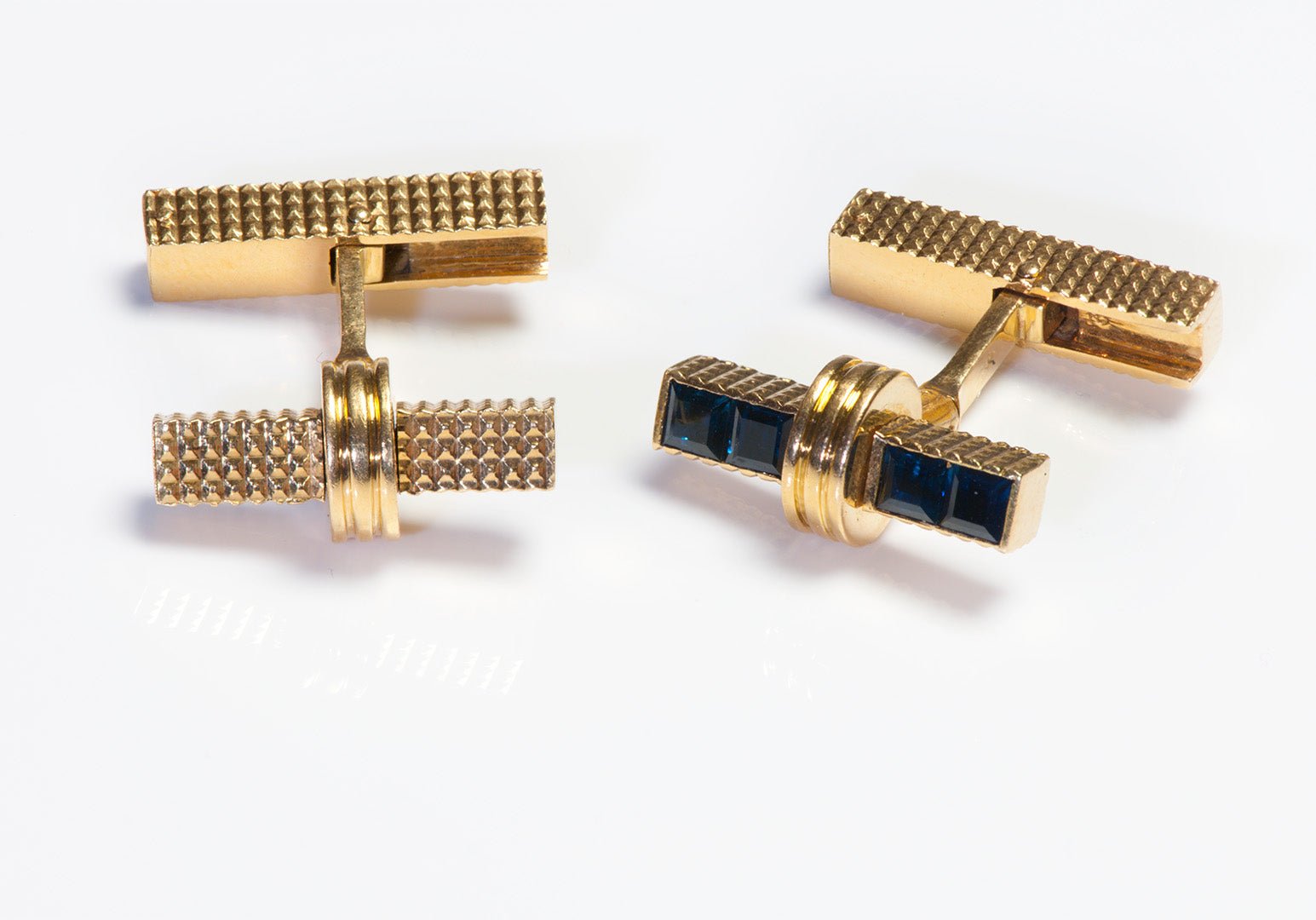 French Sapphire 18K Gold Swivel Cufflink 5 Stud Set