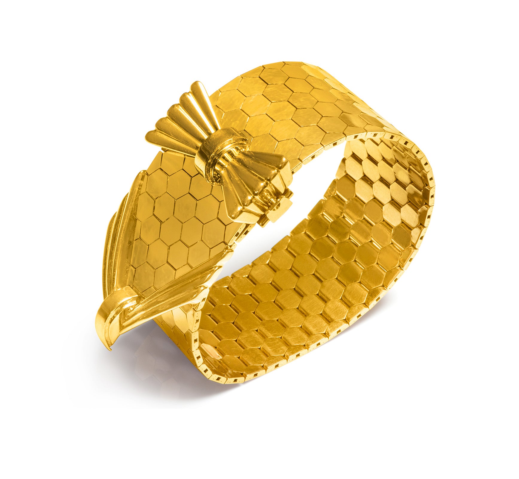 Retro French 18K Yellow Gold Bow-Buckle Bracelet