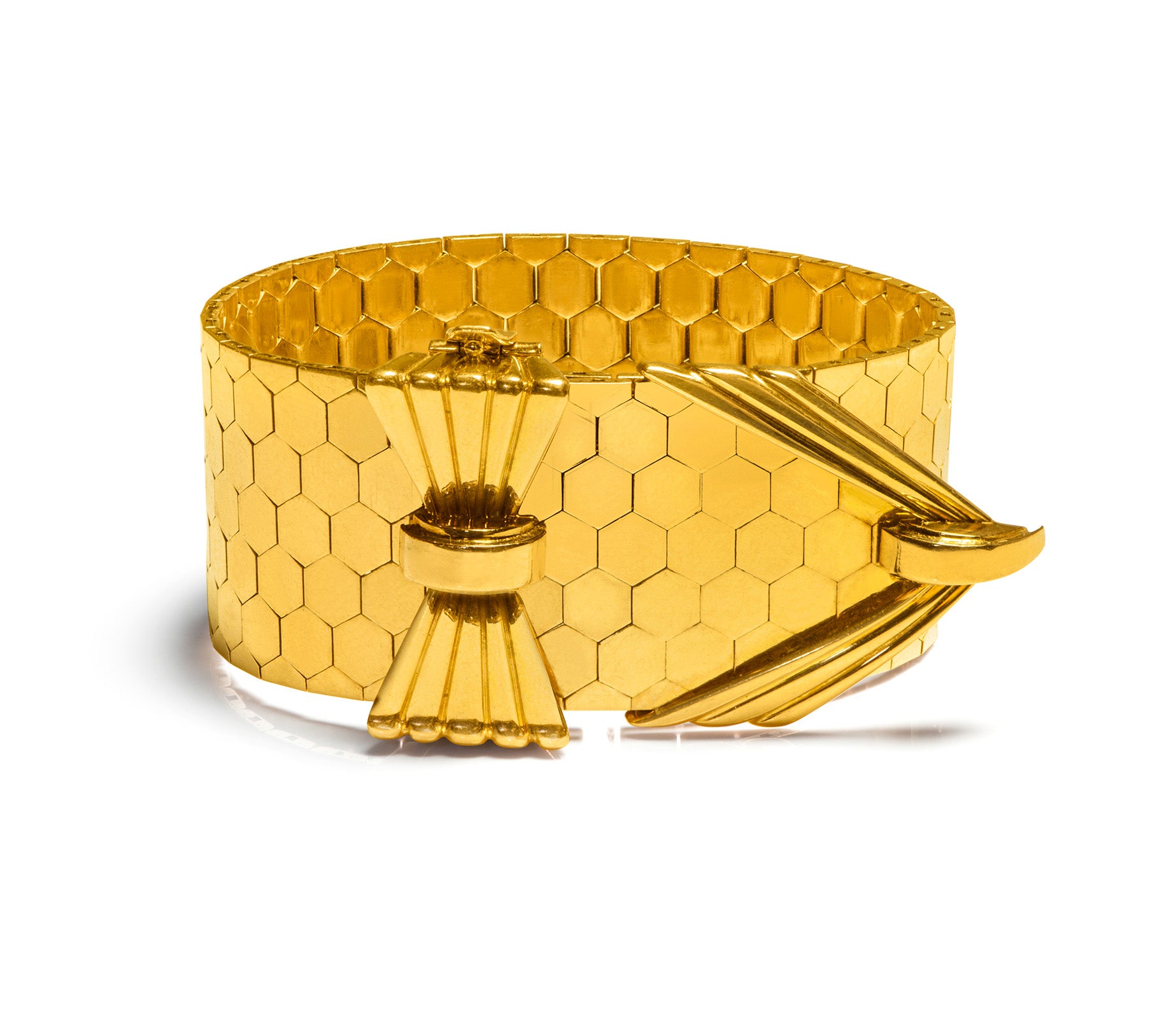 French 18K Yellow Gold Wide Bow-Buckle Bracelet