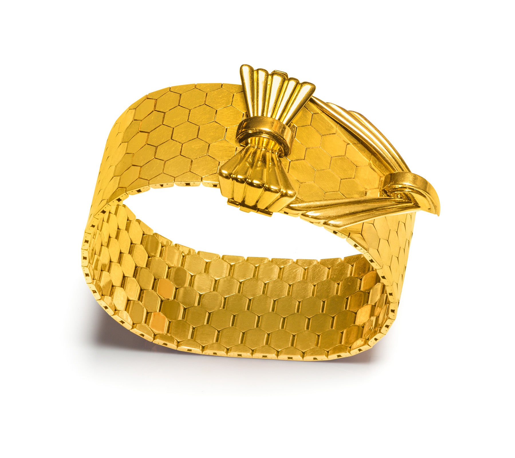 Retro French 18K Gold Wide Bow-Buckle Bracelet