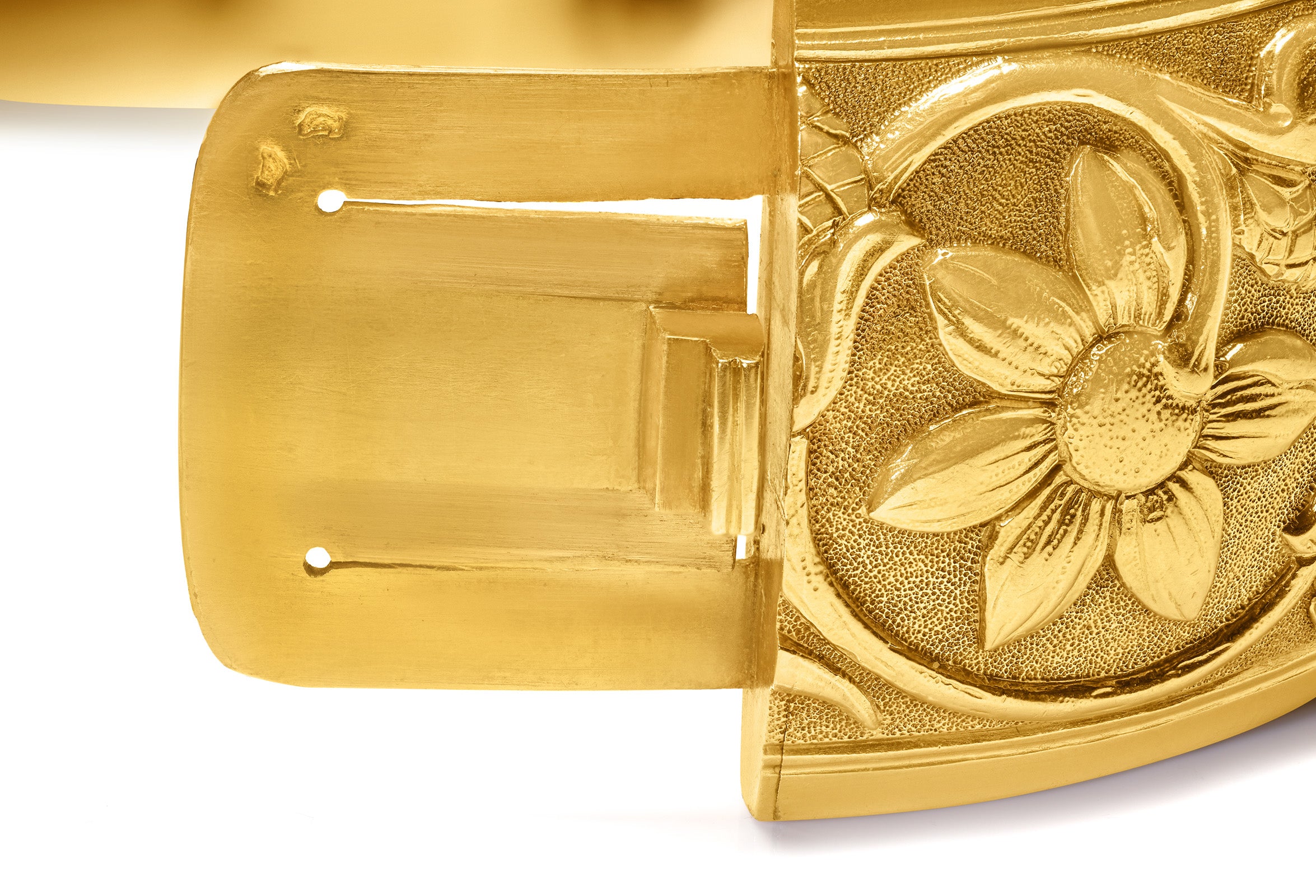 Antique French Hallmark 18K Yellow Gold Art Nouveau Floral Bangle Bracelet