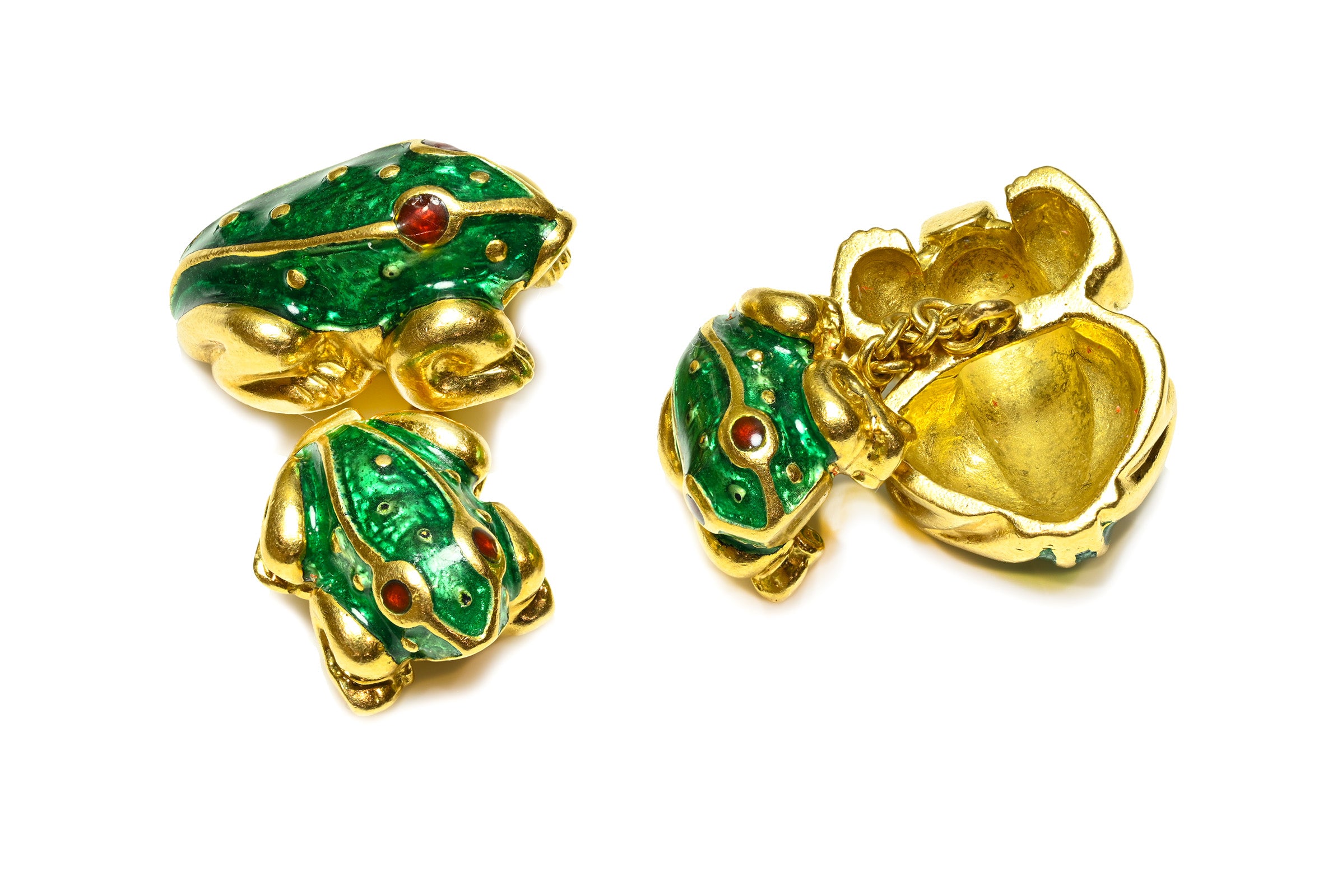 18K Gold Enamel Frog Cufflinks chain