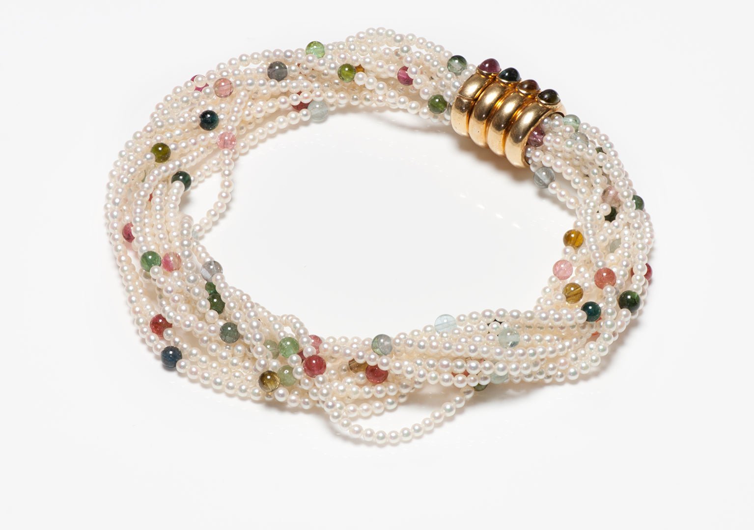 Gemstone 18K Gold Clasp Multi Strand Pearl Collar Necklace