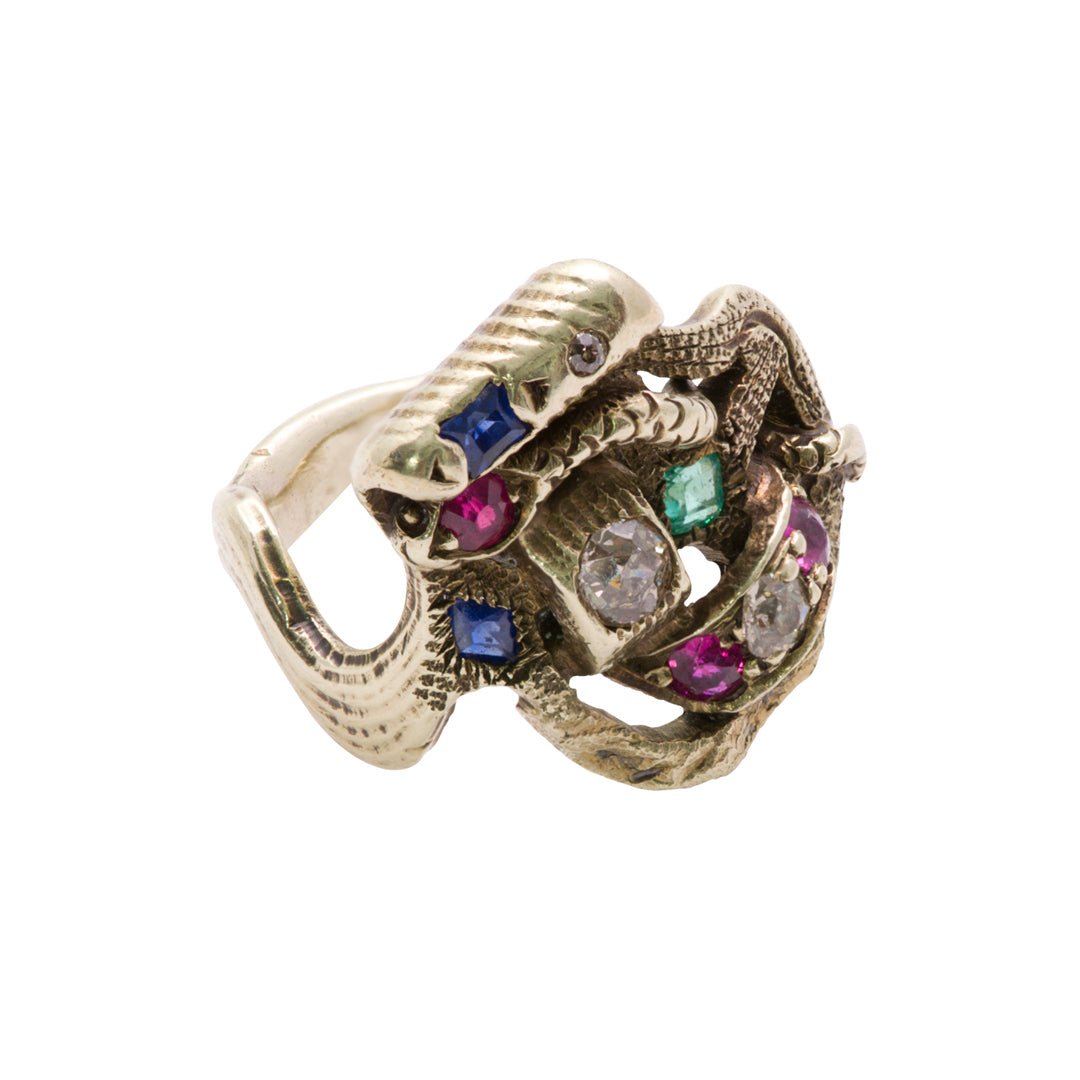 Gemstone Snake Gold Ring
