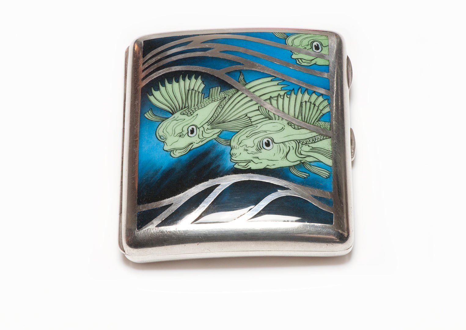 Georg Adam Scheid Antique Silver Enamel Fishes Cigarette Case