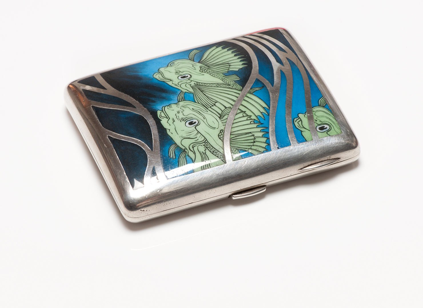 Georg Adam Scheid Antique Silver Enamel Fishes Cigarette Case