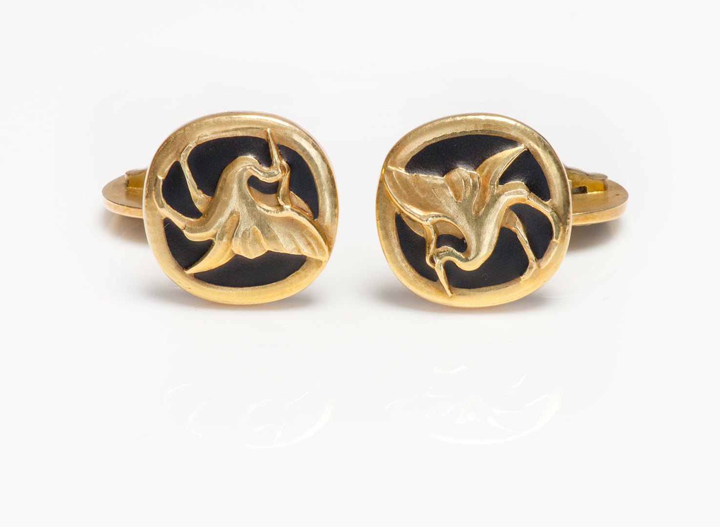Georg Jensen Black Matte Enamel 18K Gold Cufflinks