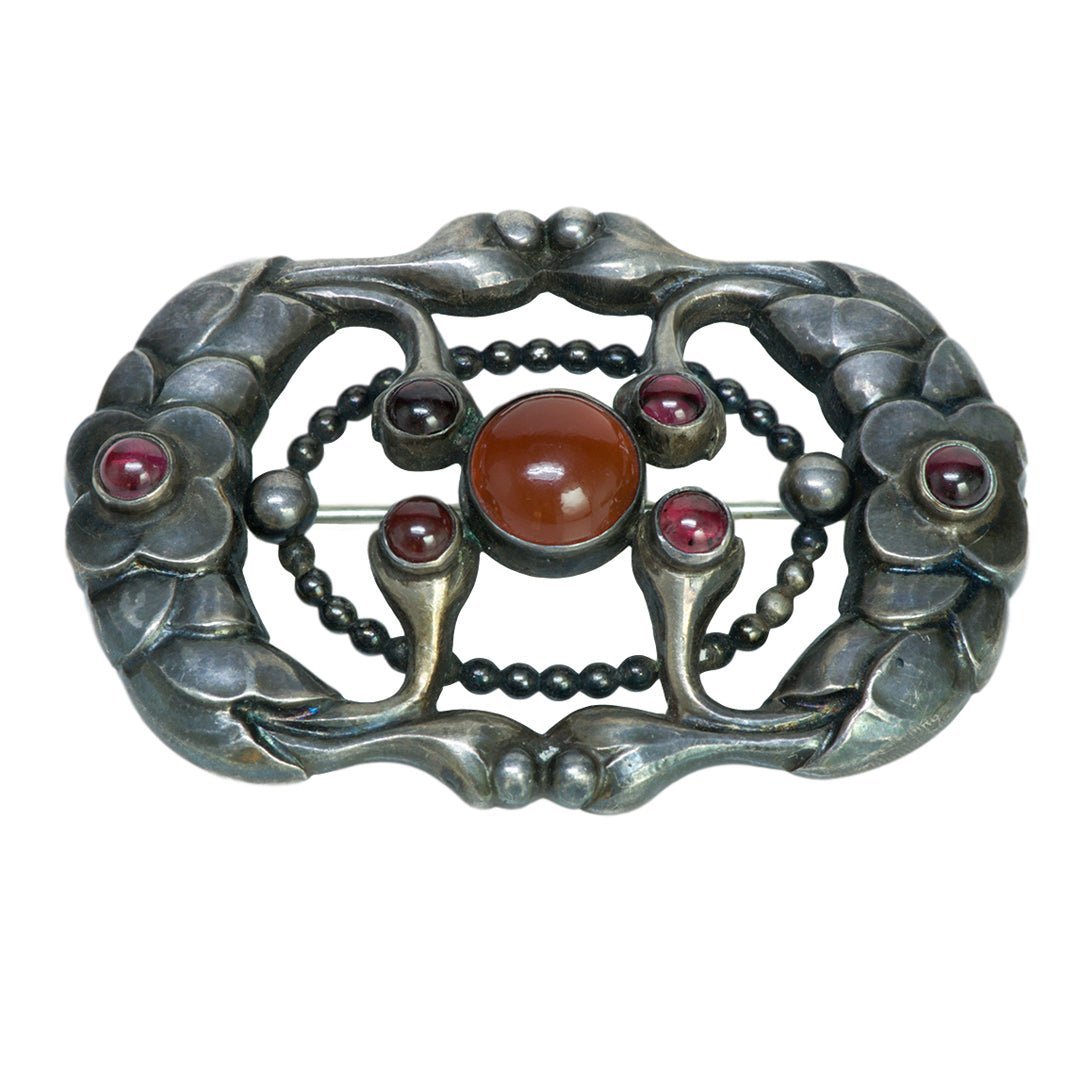 Georg Jensen Silver Carnelian and Garnet Brooch