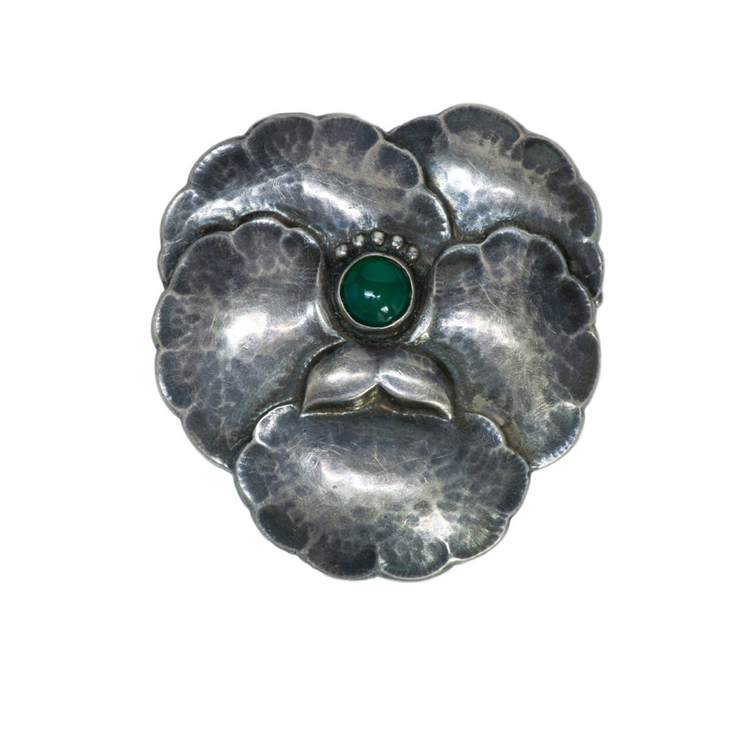 Georg Jensen Silver Pansy Green Onyx Brooch