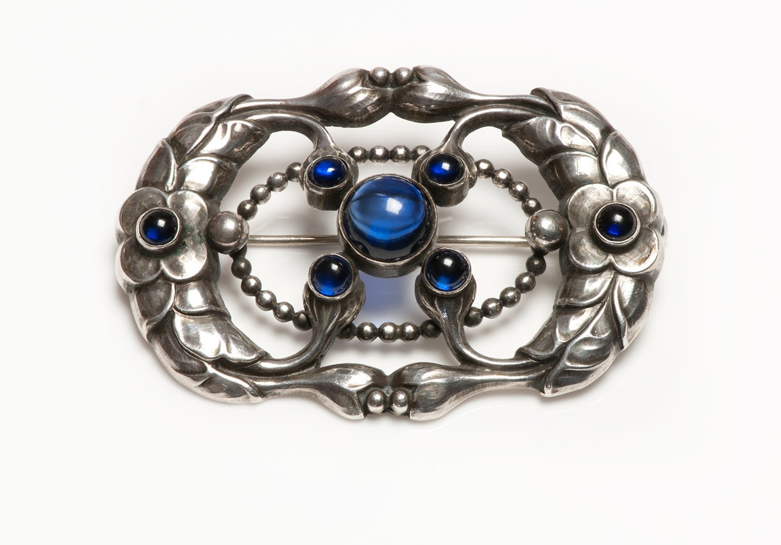 Georg Jensen Sterling Silver Blue Stone Brooch 76