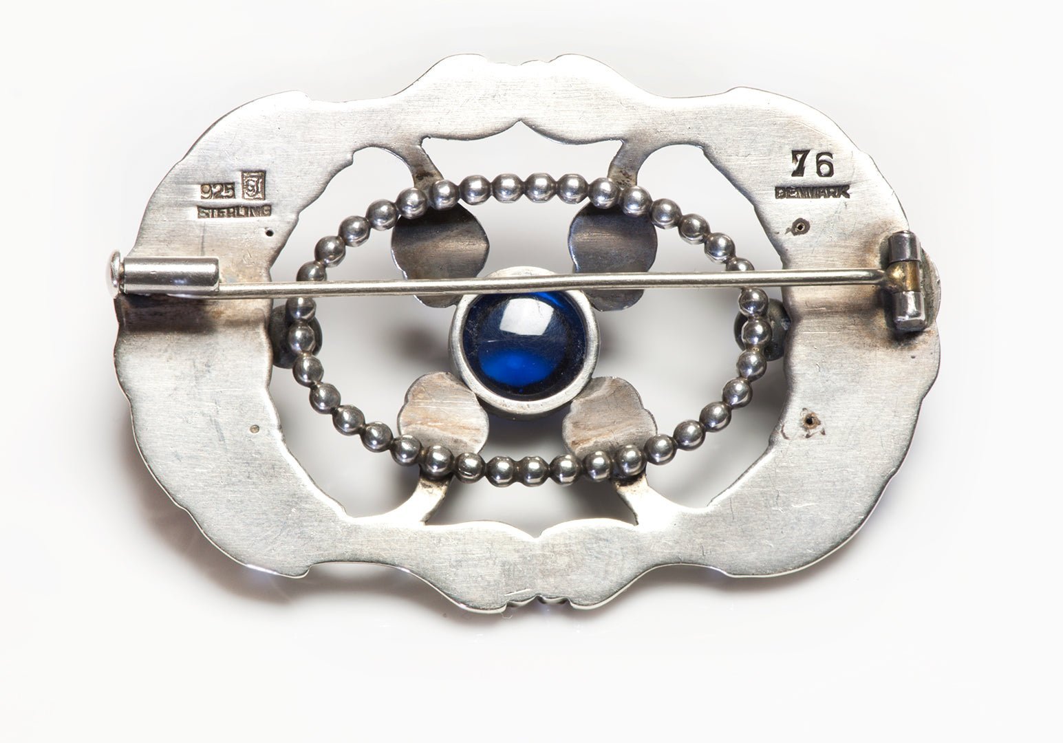 Georg Jensen Sterling Silver Blue Stone Brooch 76