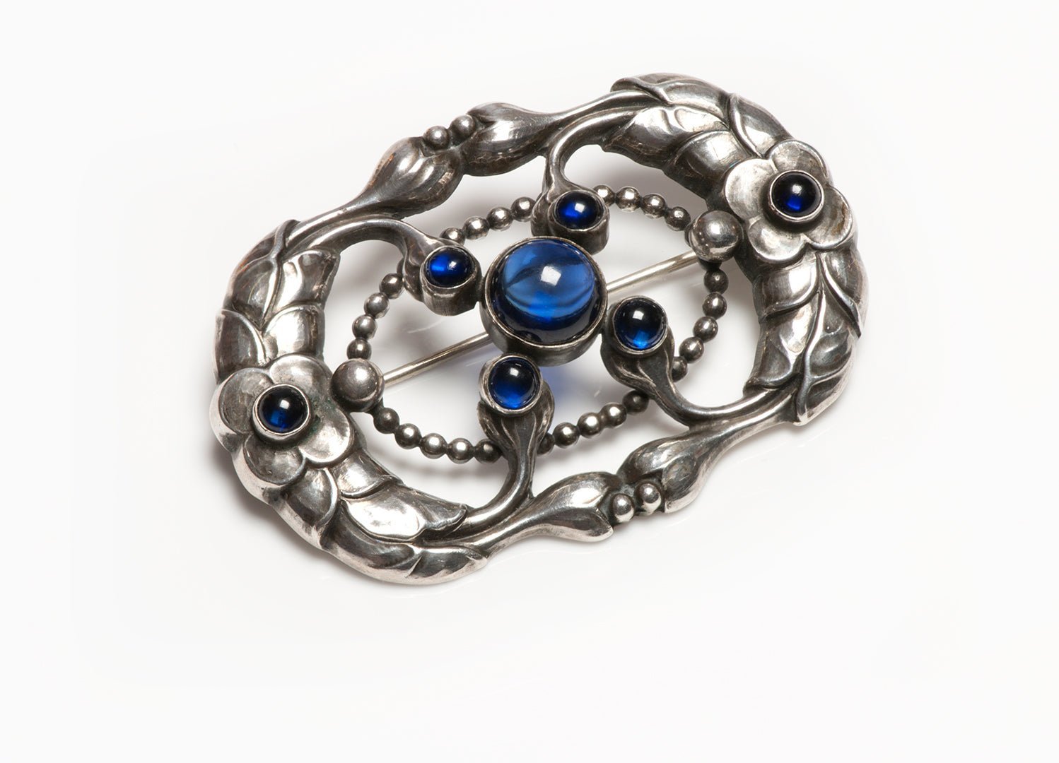 Georg Jensen Sterling Silver Blue Stone Brooch 76