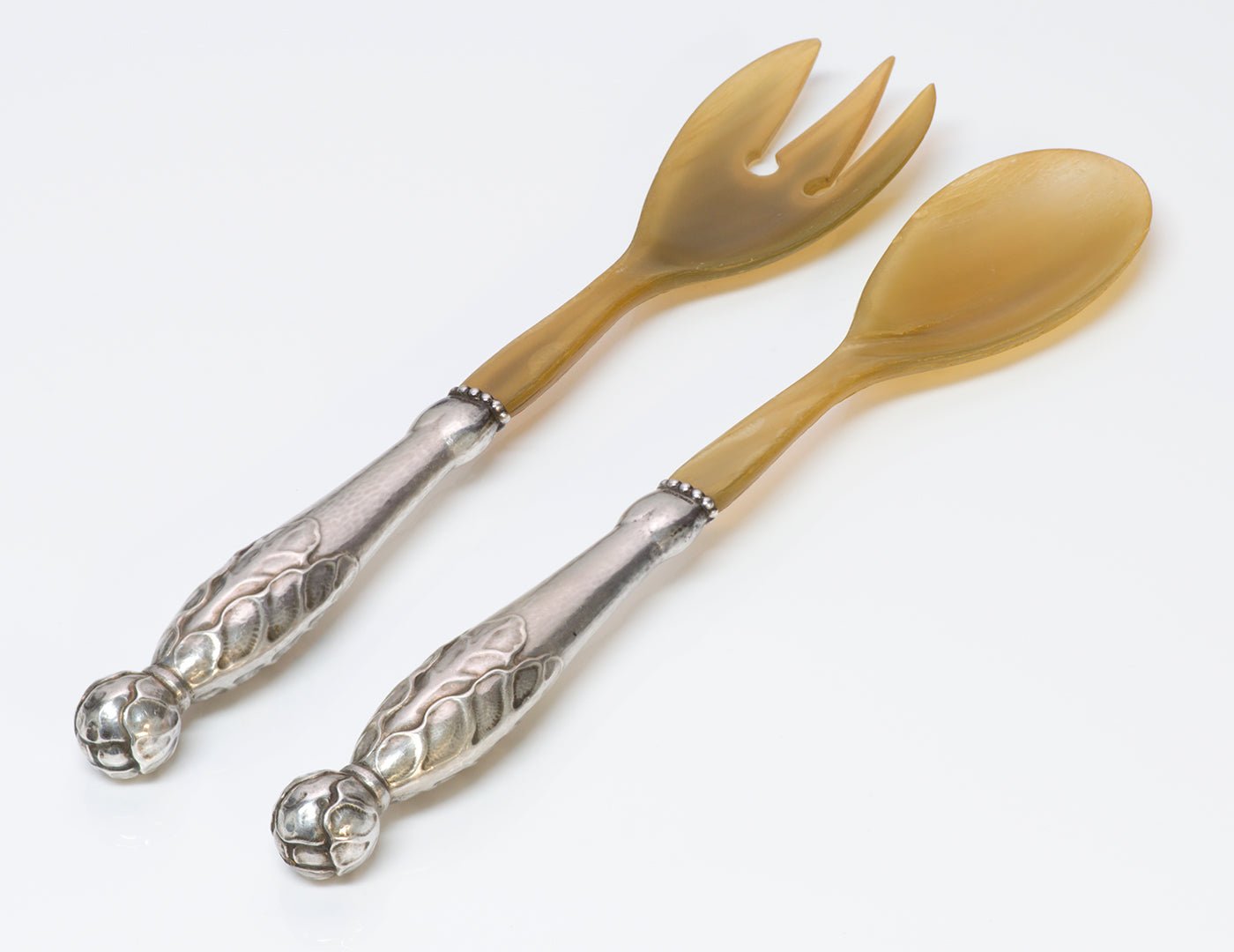 Georg Jensen Sterling Silver Horn Serving Spoon Fork Set