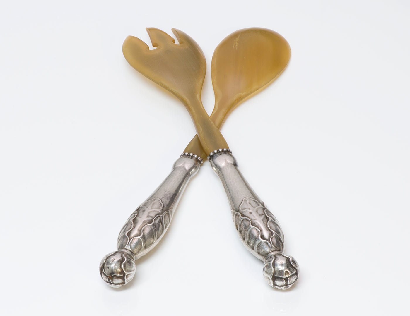 Georg Jensen Sterling Silver Horn Serving Spoon Fork Set