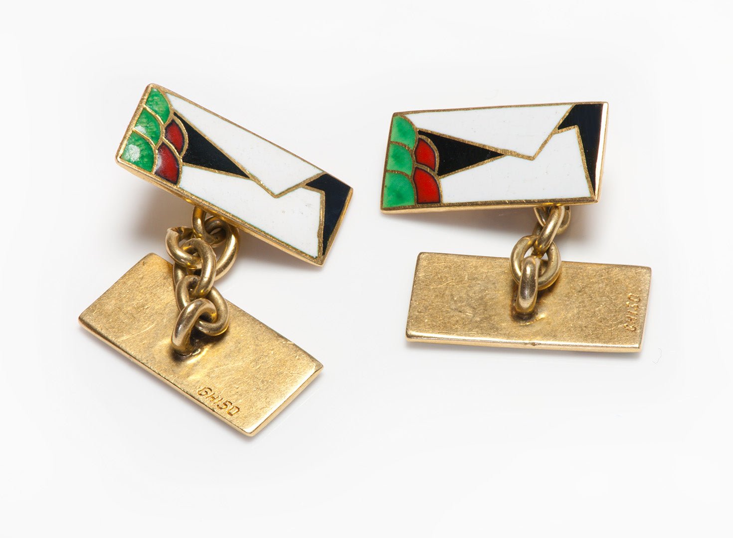 Ghiso Art Deco Gold Geometric Enamel Cufflinks