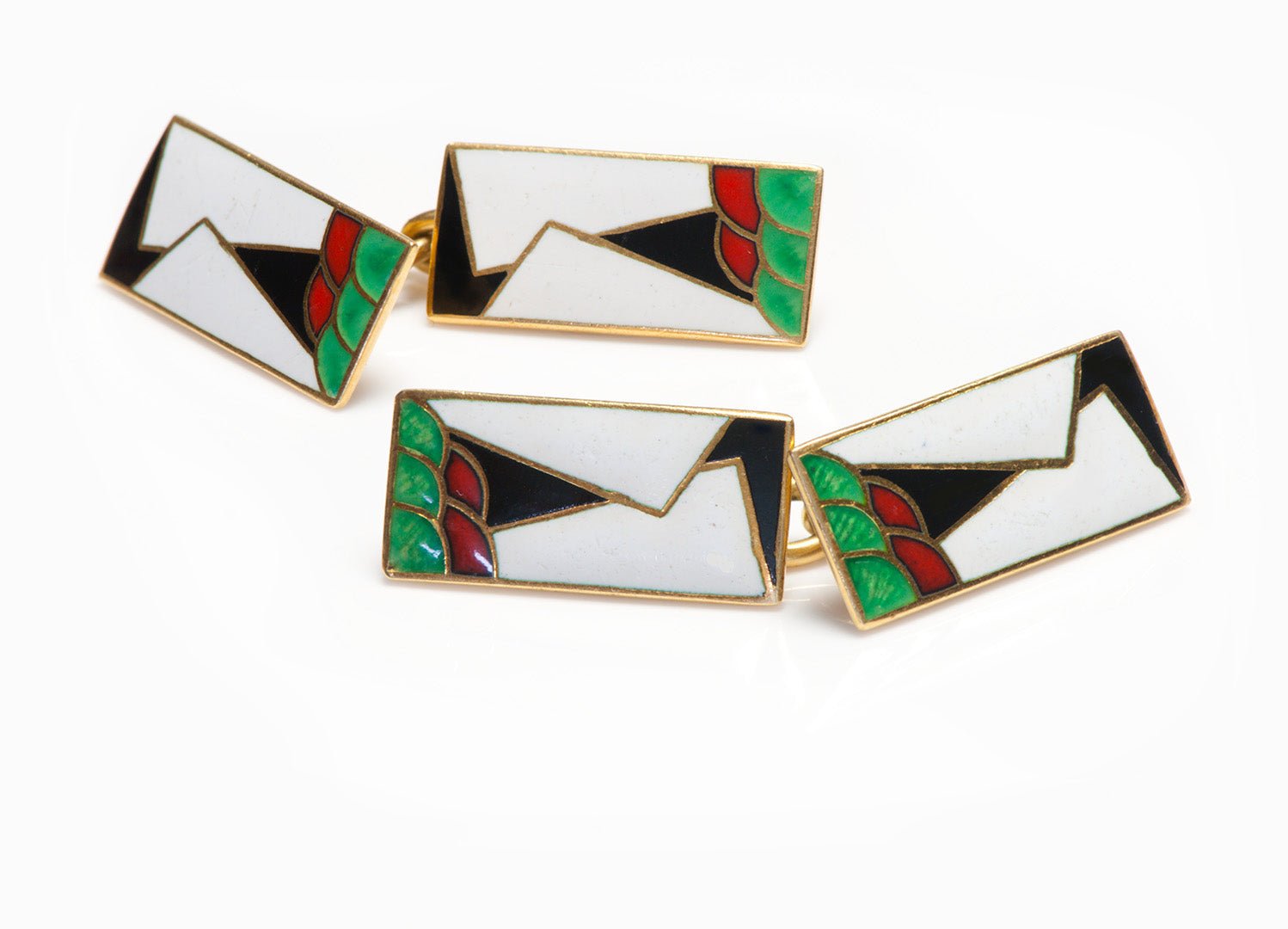 Ghiso Art Deco Gold Geometric Enamel Cufflinks