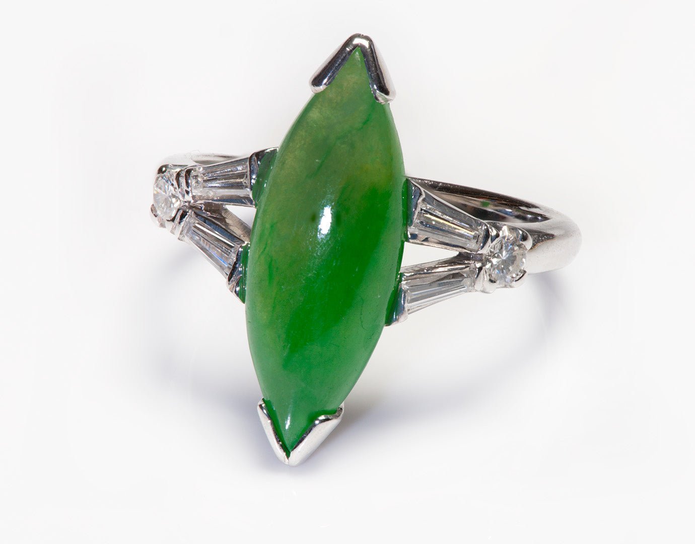 GIA Certified Marquise Natural Jadeite Jade Gold Diamond Ring