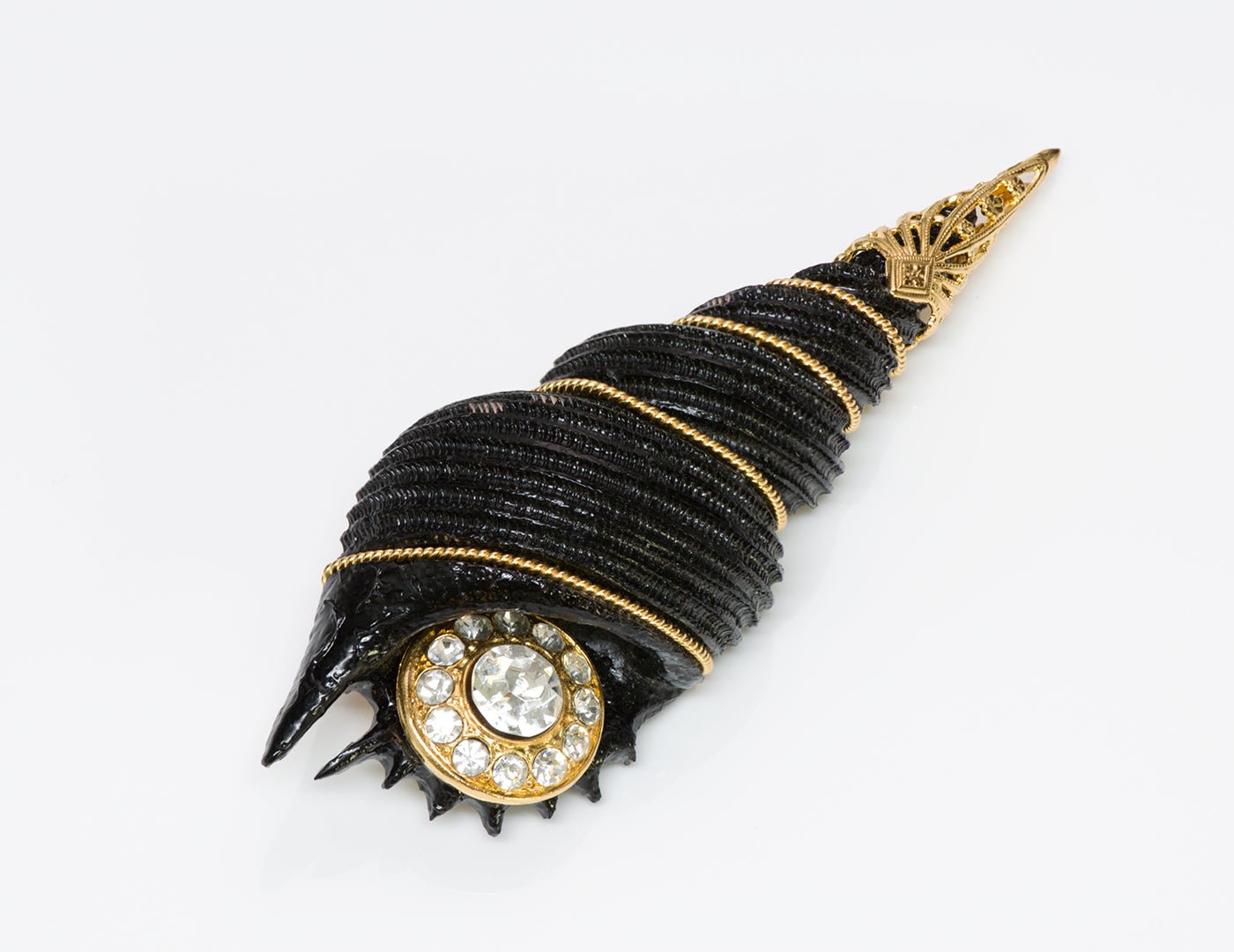 Gianfranco Ferre 1980’s Couture Black Crystal Shell Brooch