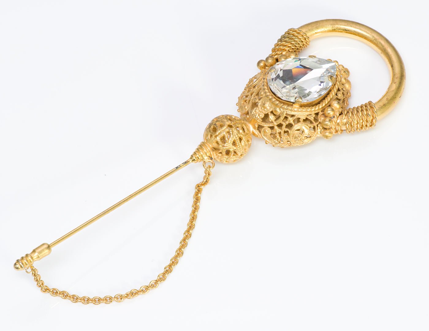 Gianfranco Ferre Gold Tone Crystal Brooch Pin
