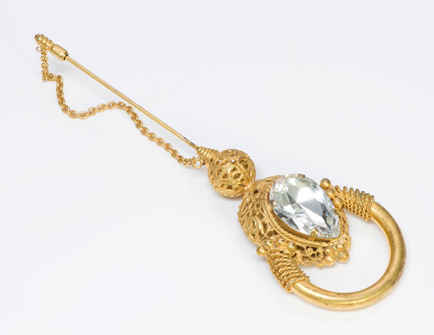 Gianfranco Ferre Gold Tone Crystal Brooch Pin