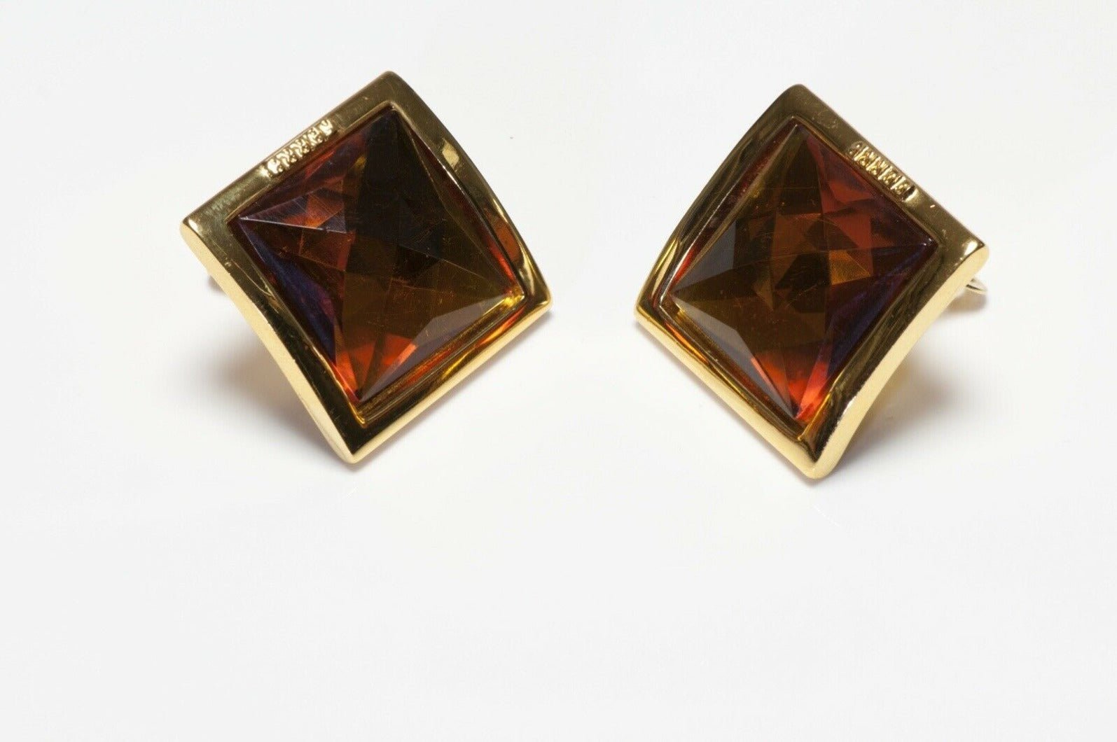 Gianfranco Ferre Pyramid Shape Yellow Crystal Square Earrings