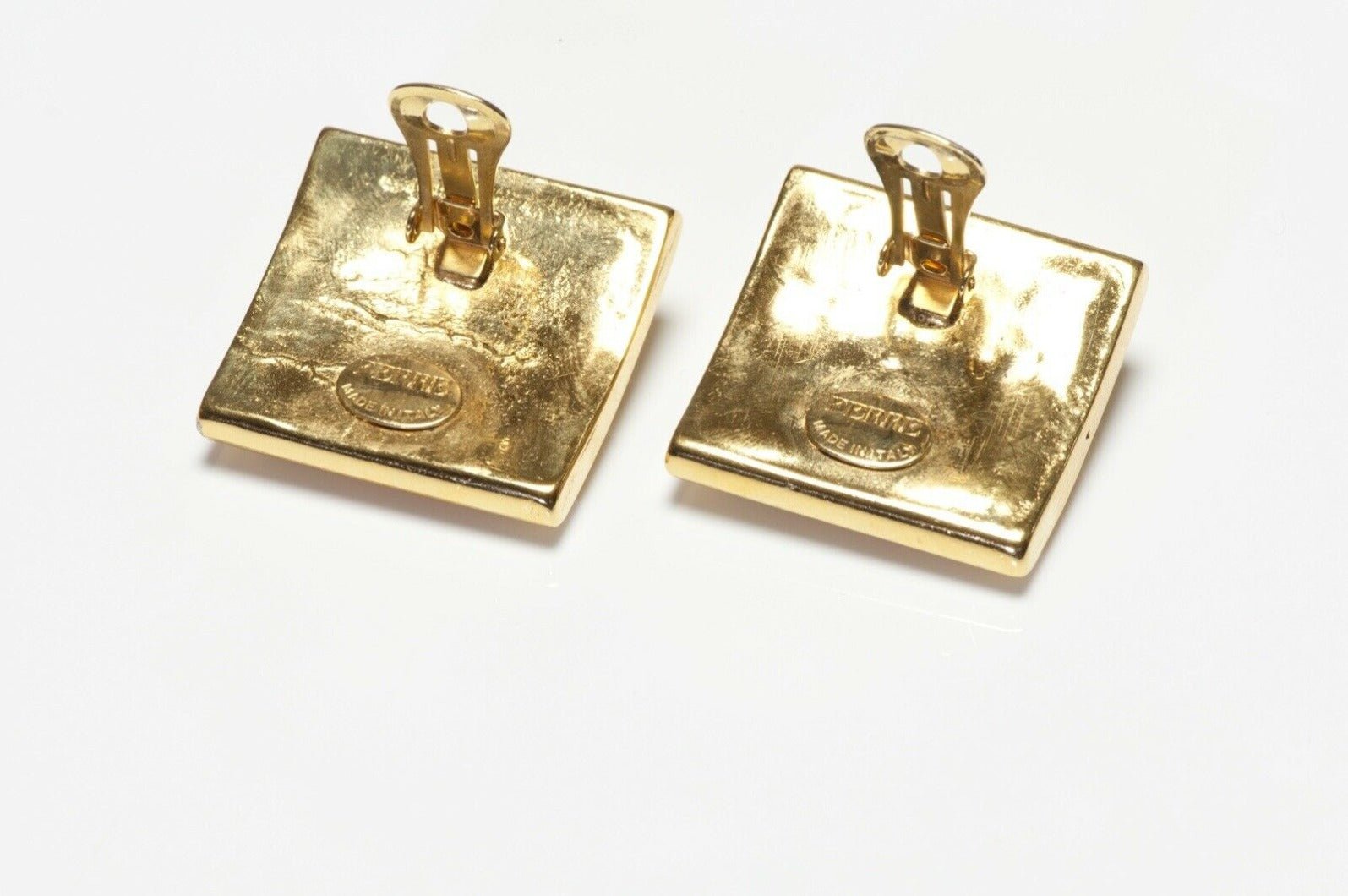 Gianfranco Ferre Pyramid Shape Yellow Crystal Square Earrings