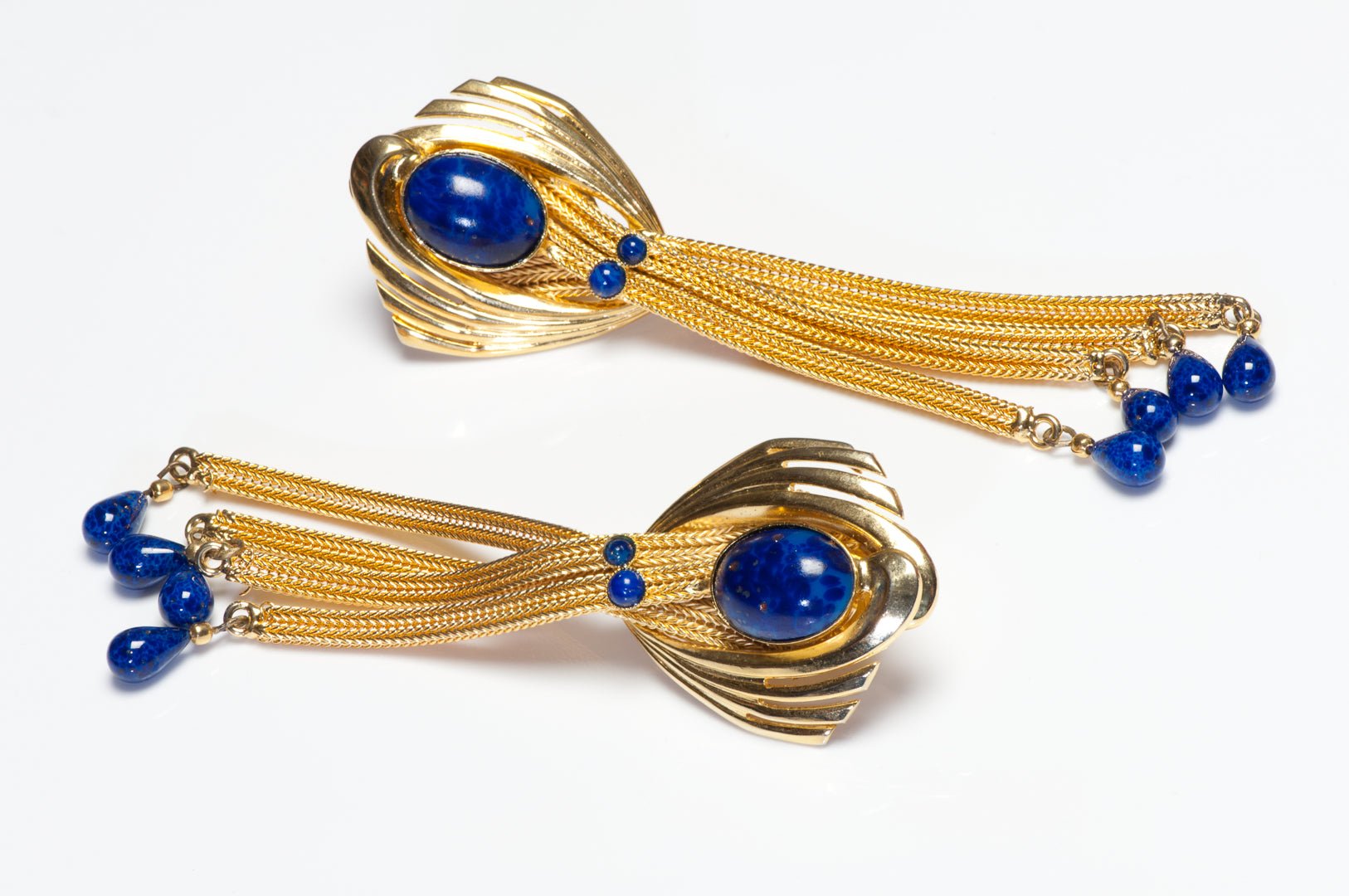 Gianni de Liguoro 1980’s Blue Glass Tassel Mesh Chain Necklace Earrings Set