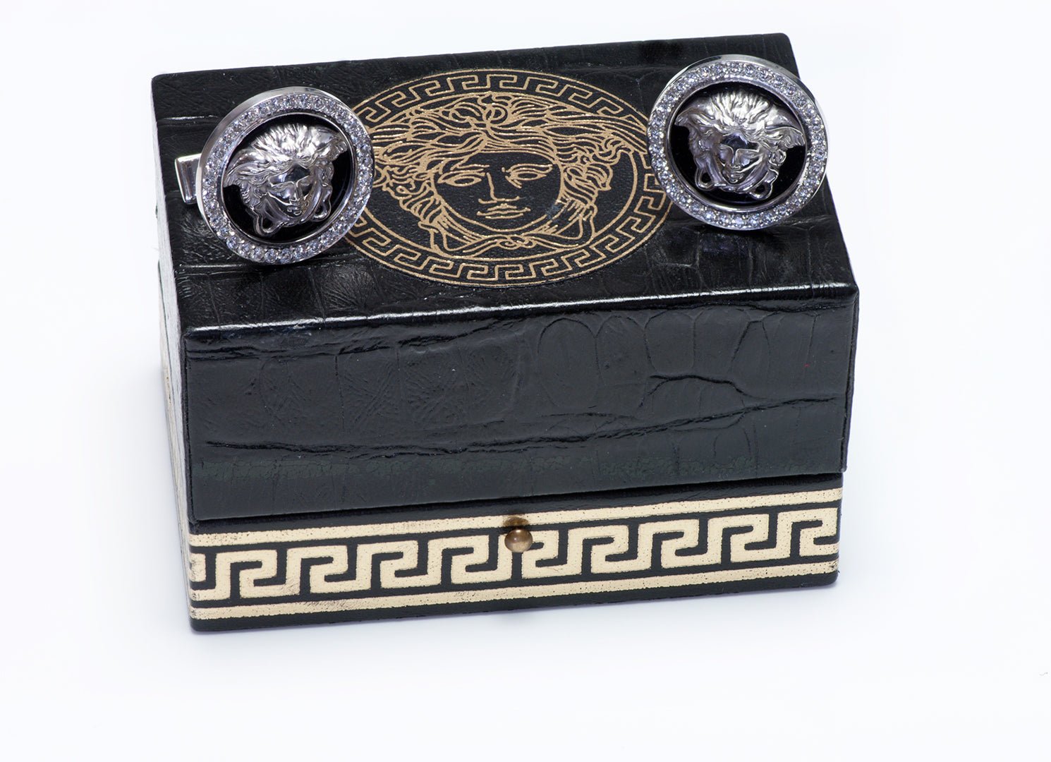 Gianni Versace 18K Gold Enamel Diamond Medusa Cufflinks