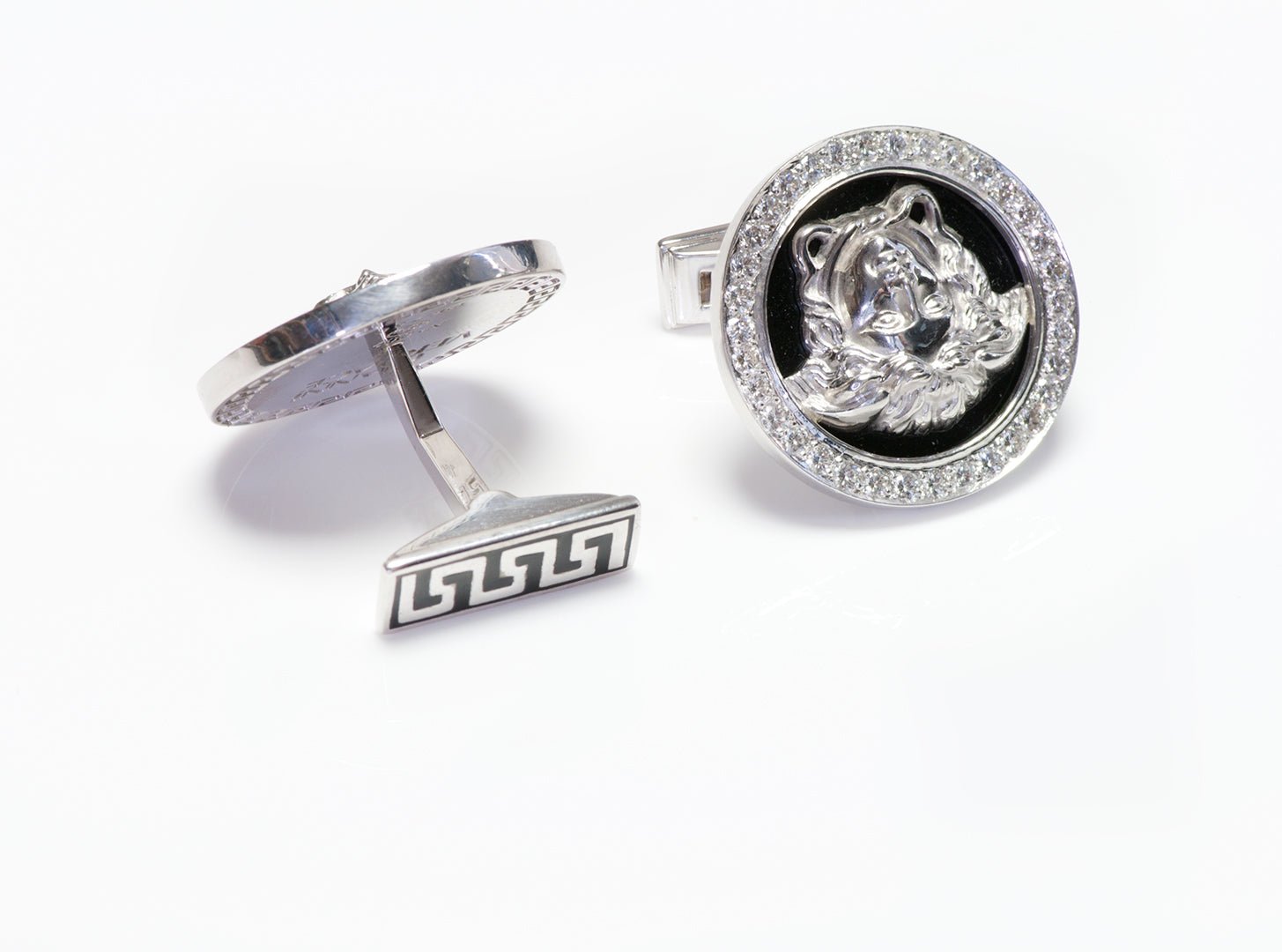 Gianni Versace 18K Gold Enamel Diamond Medusa Cufflinks