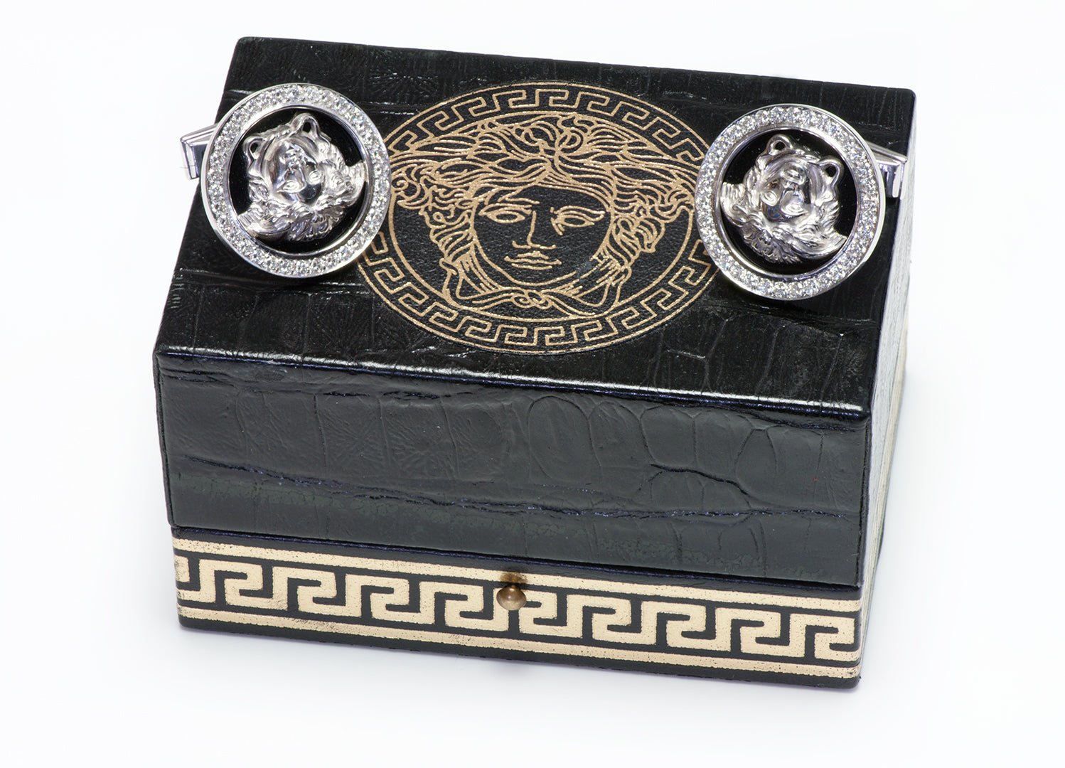 Gianni Versace 18K Gold Enamel Diamond Medusa Cufflinks