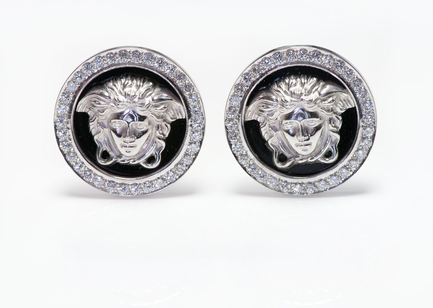 Gianni Versace 18K Gold Enamel Diamond Medusa Cufflinks