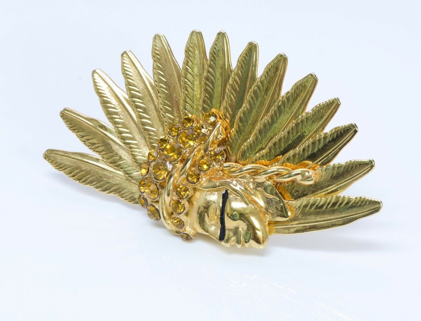 Gianni Versace Gold Tone American Indian Crystal Scarf Ring