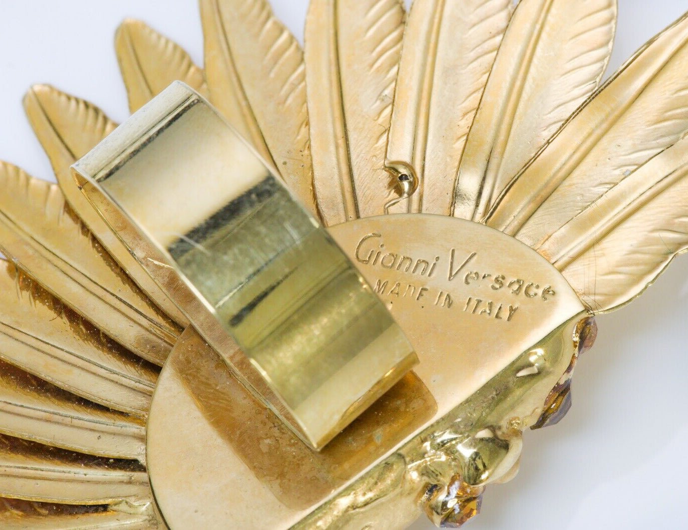 Gianni Versace Gold Tone American Indian Crystal Scarf Ring