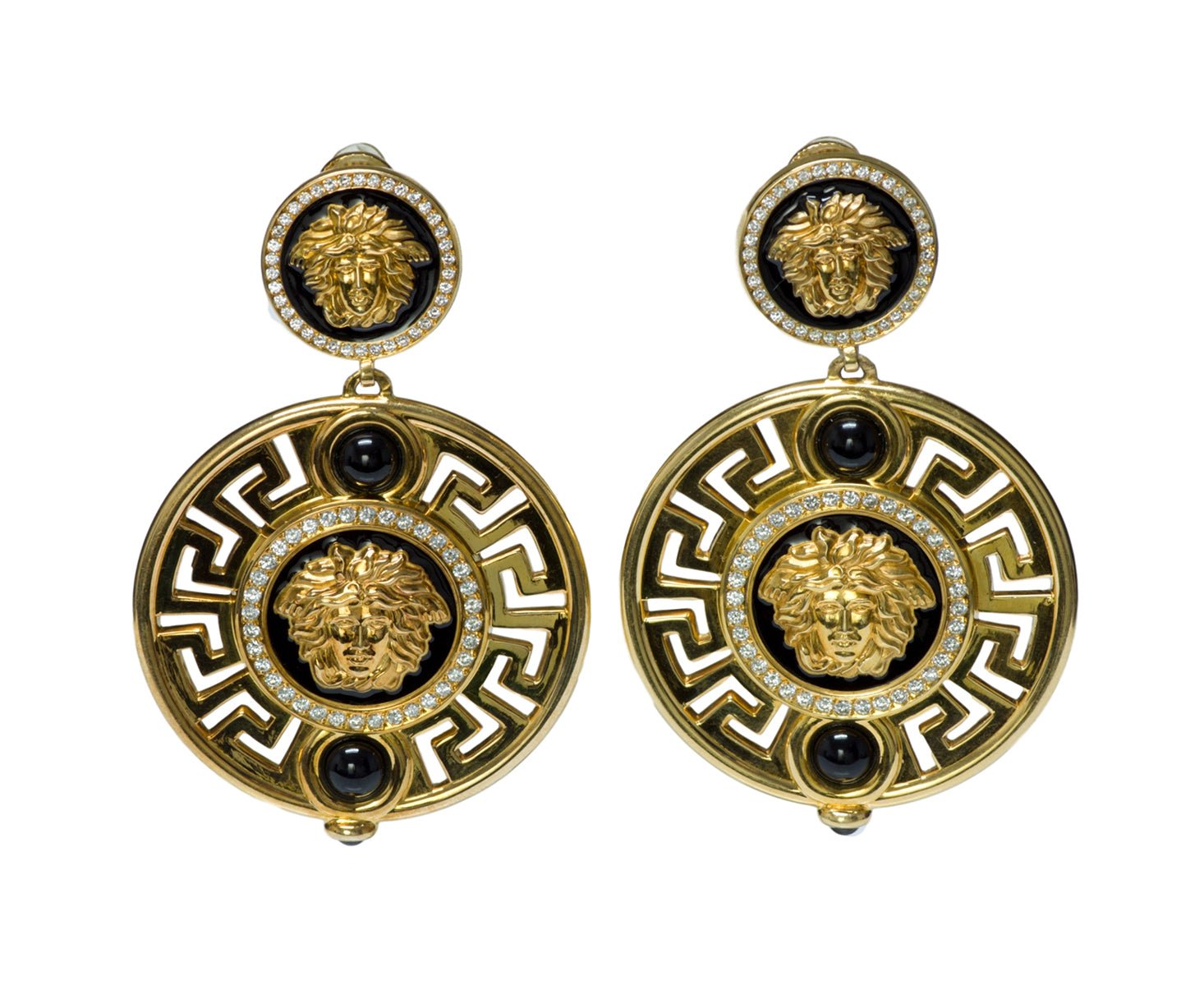Gianni Versace Medusa Diamond Enamel 18K Gold Earrings