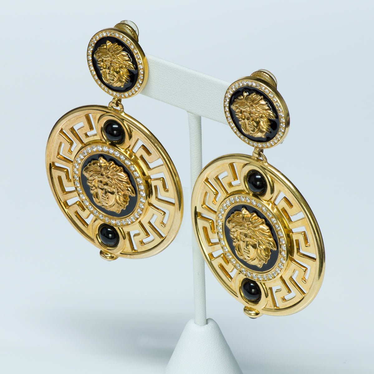 Gianni Versace Medusa Diamond Enamel 18K Gold Earrings