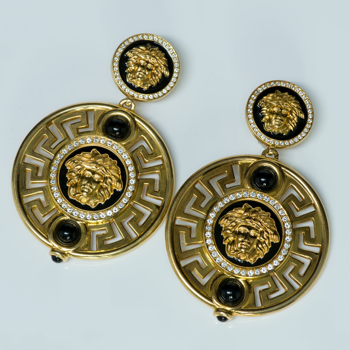 Gianni Versace Medusa Diamond Enamel 18K Gold Earrings