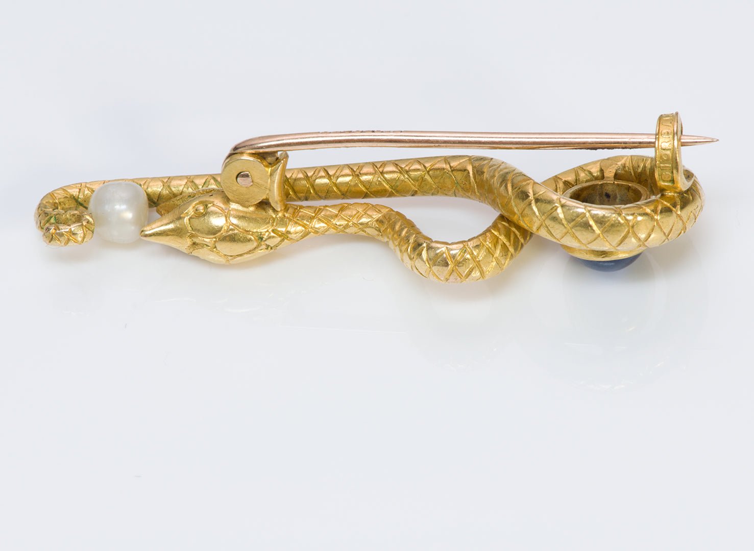Giordano Antique Sapphire Natural Pearl Gold Snake Brooch