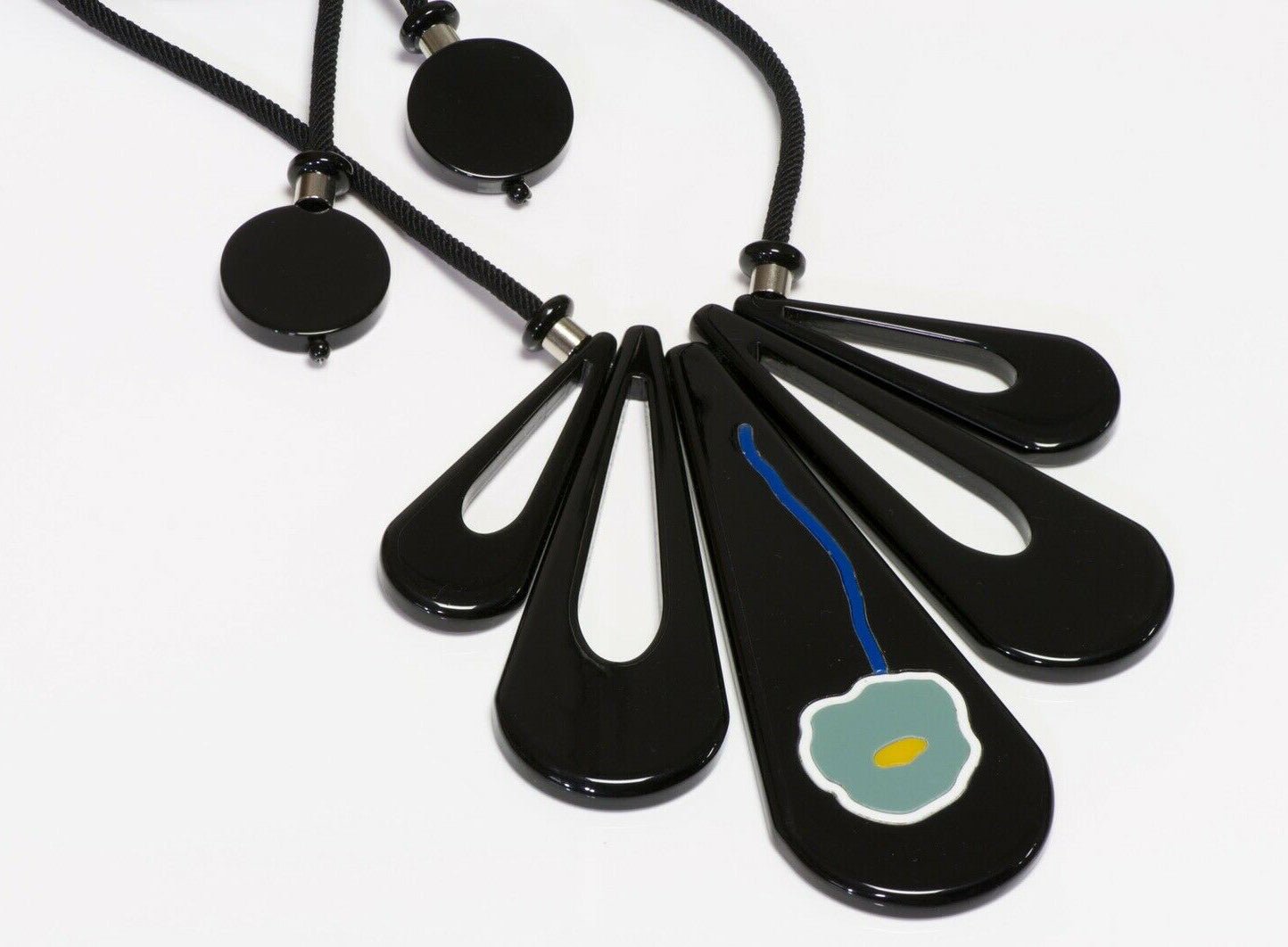Giorgio Armani Couture Black Resin Green Blue Enamel Flower Pendant Necklace