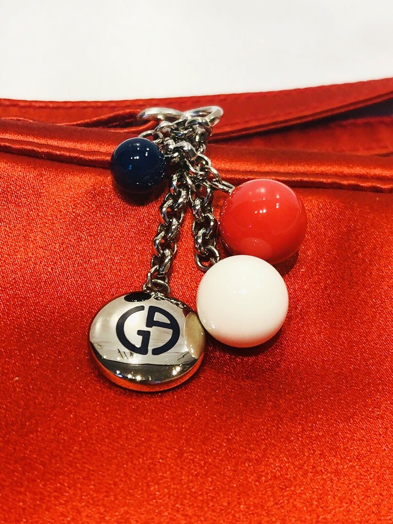Giorgio Armani Red Satin Crystal Mini Wristlet Clutch Bag