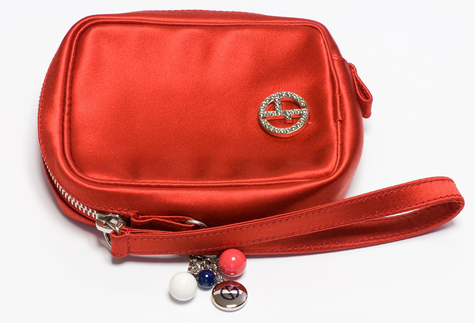 Giorgio Armani Red Satin Crystal Mini Wristlet Clutch Bag