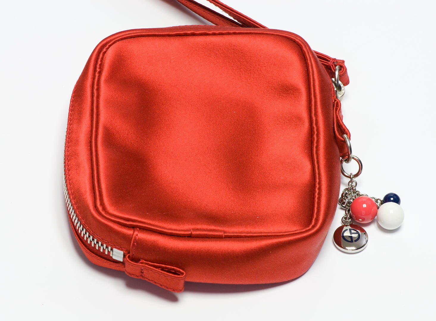 Giorgio Armani Red Satin Crystal Mini Wristlet Clutch Bag