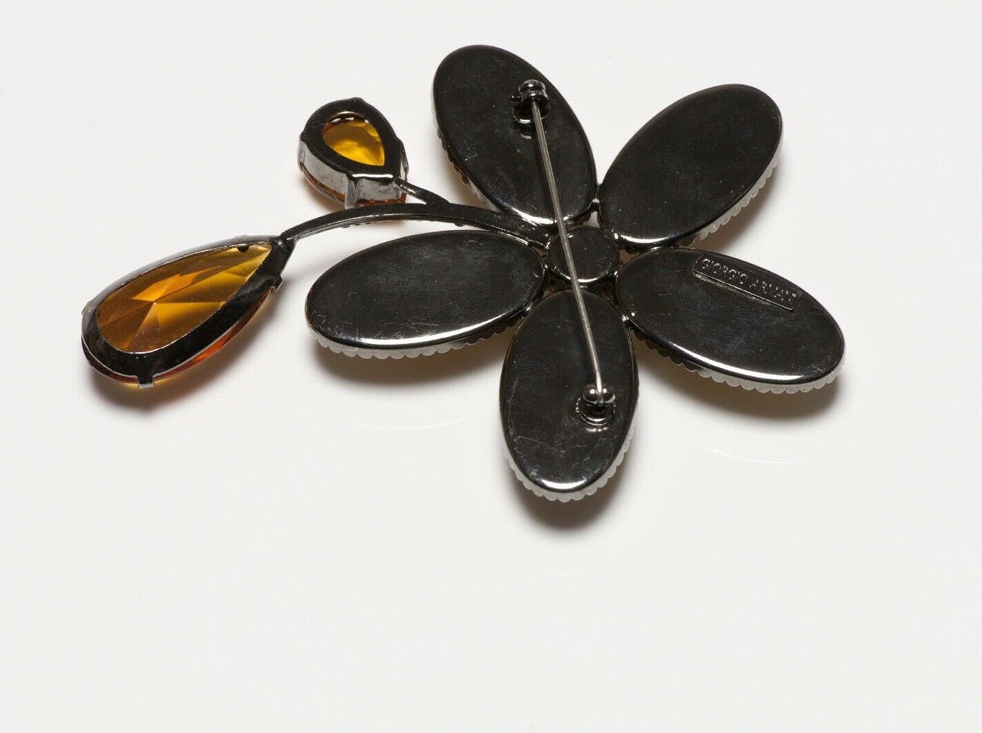 Giorgio Armani Yellow Crystal Poured Glass Flower Brooch