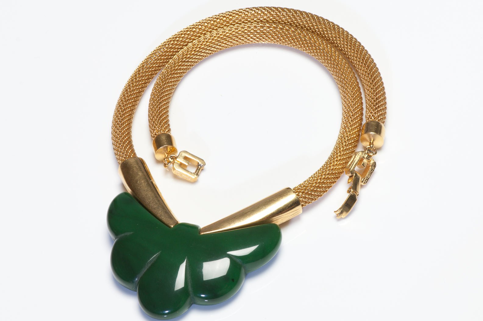 Givenchy Paris 1977 Green Resin Metal Mesh Collar Necklace